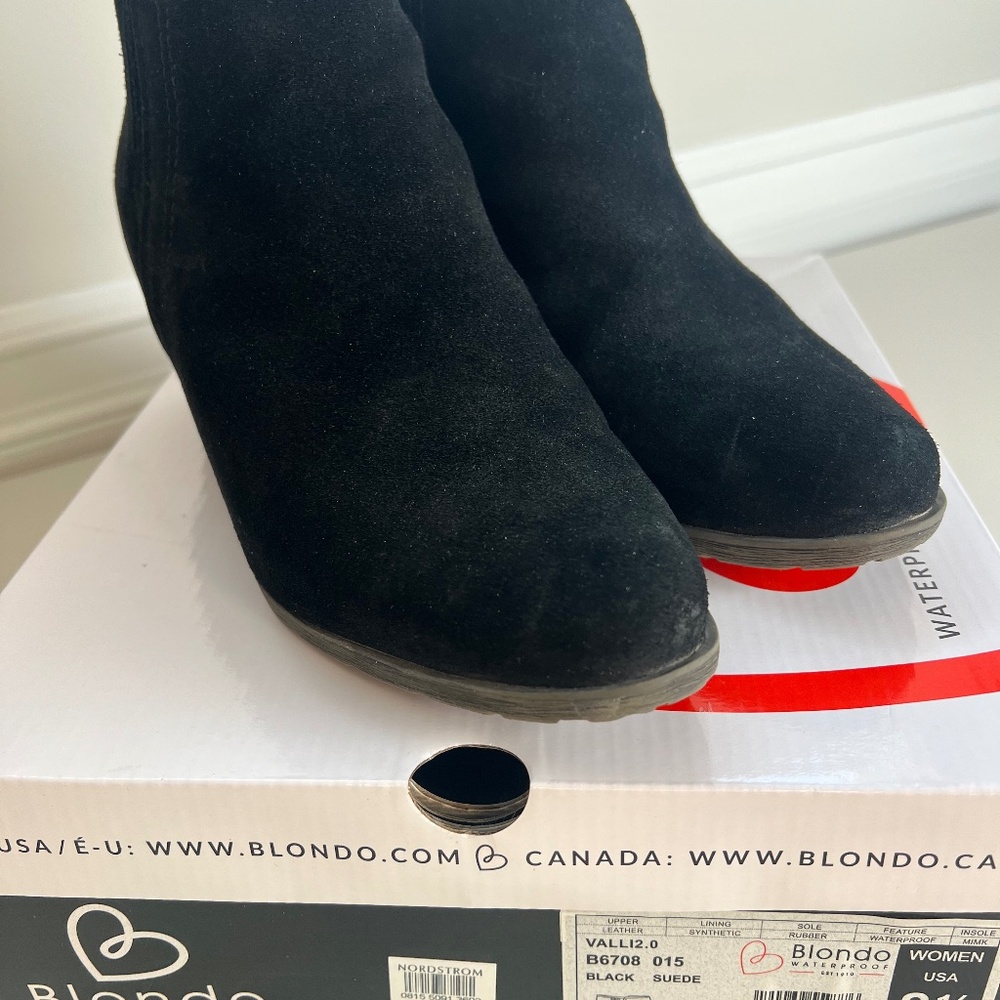 Blondo Valli2.0  Waterproof Black Suede Ankle Booties, Leather, size 8.5
